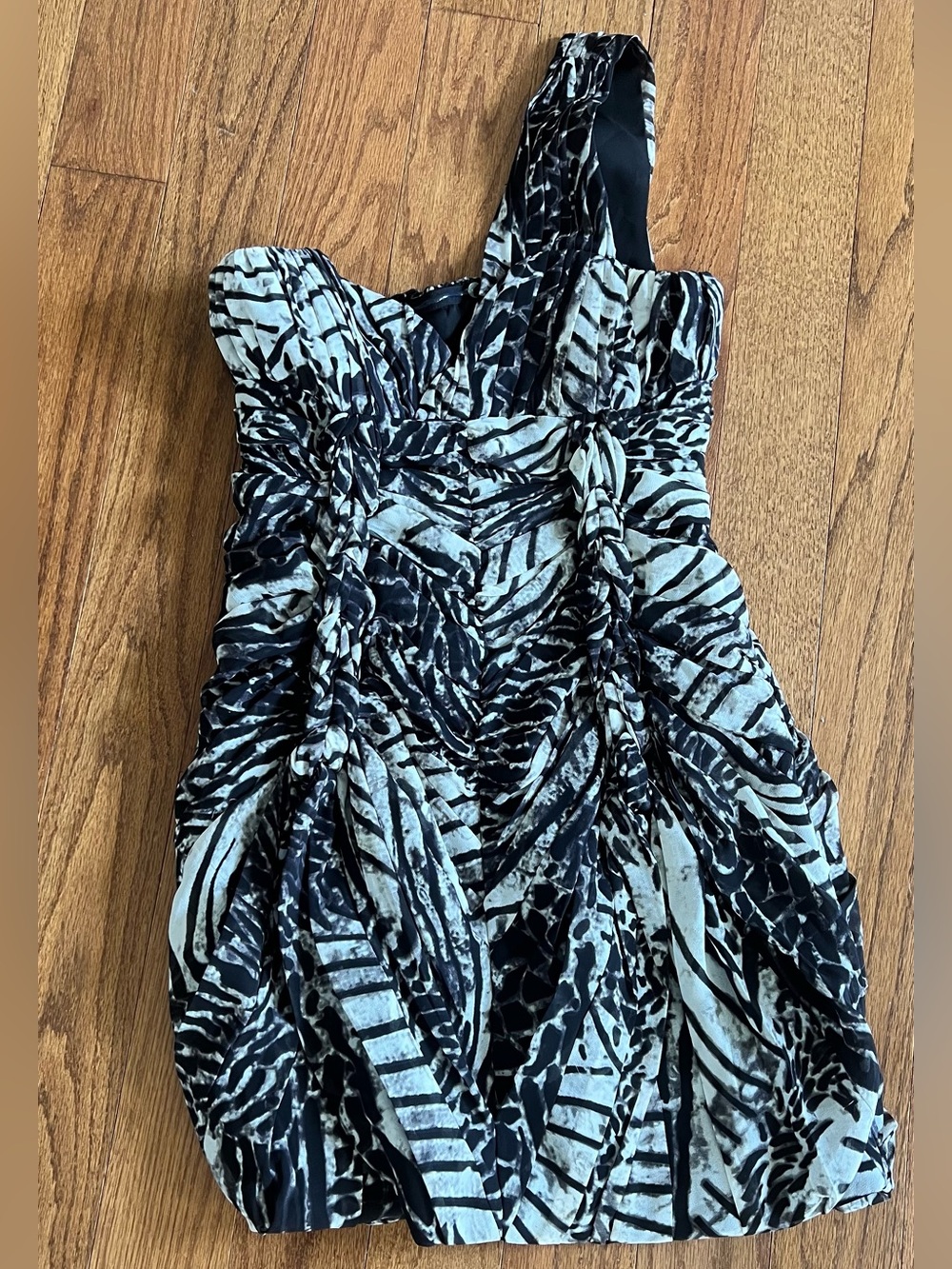 H&M One-Shoulder Animal Print Ruched Dress Size 8
